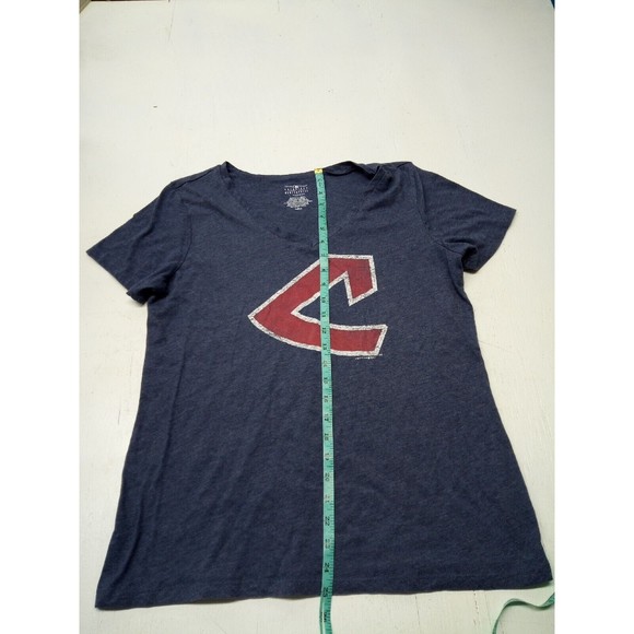 5th & Ocean by New Era Navy Cleveland Indians V-Neck Team T-Shirt Womens Large - Picture 2 of 5